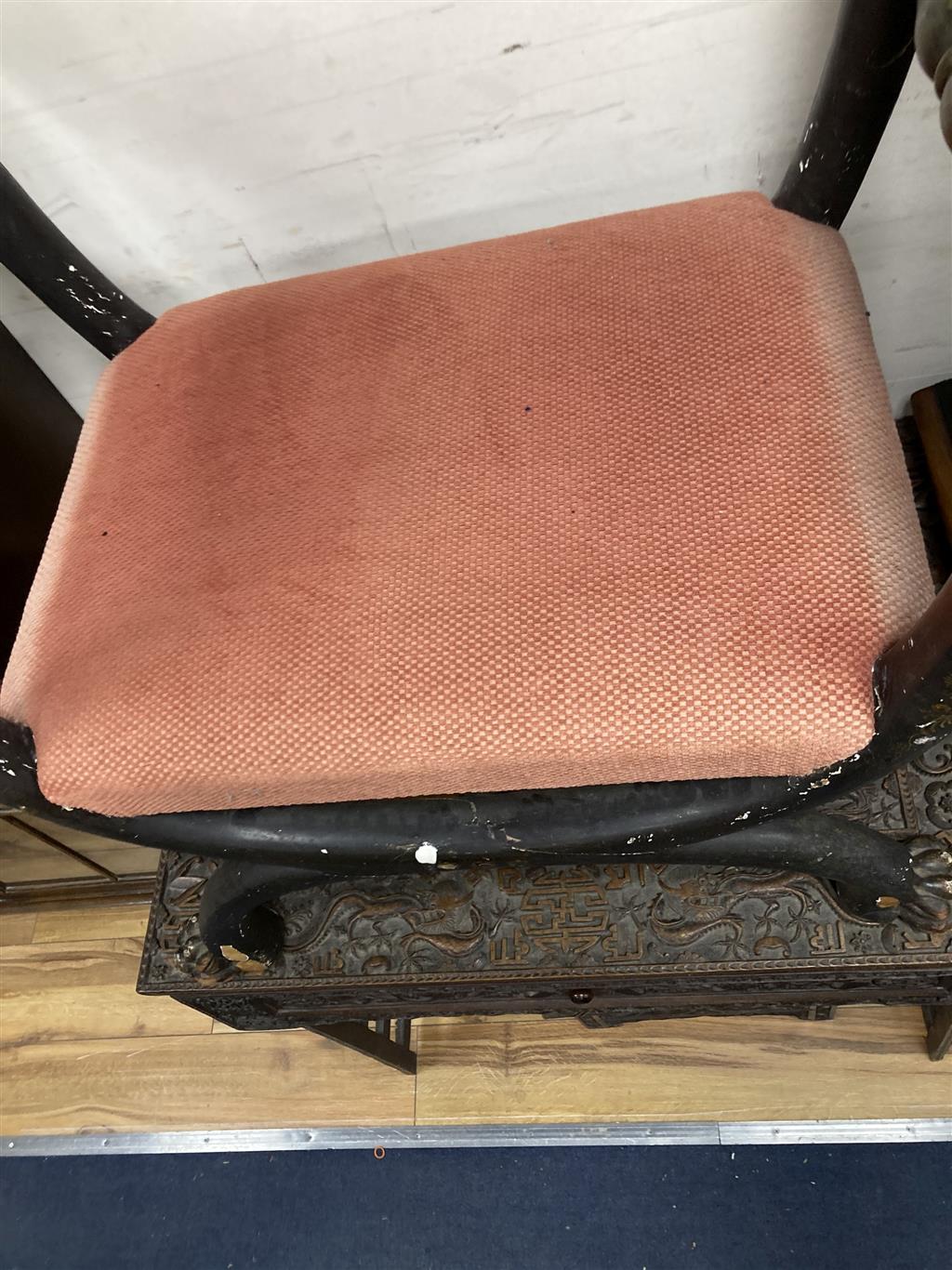 A Regency brass X frame dressing stool, from a design by Thomas Hope, width 88cm, depth 48cm, height 76cm